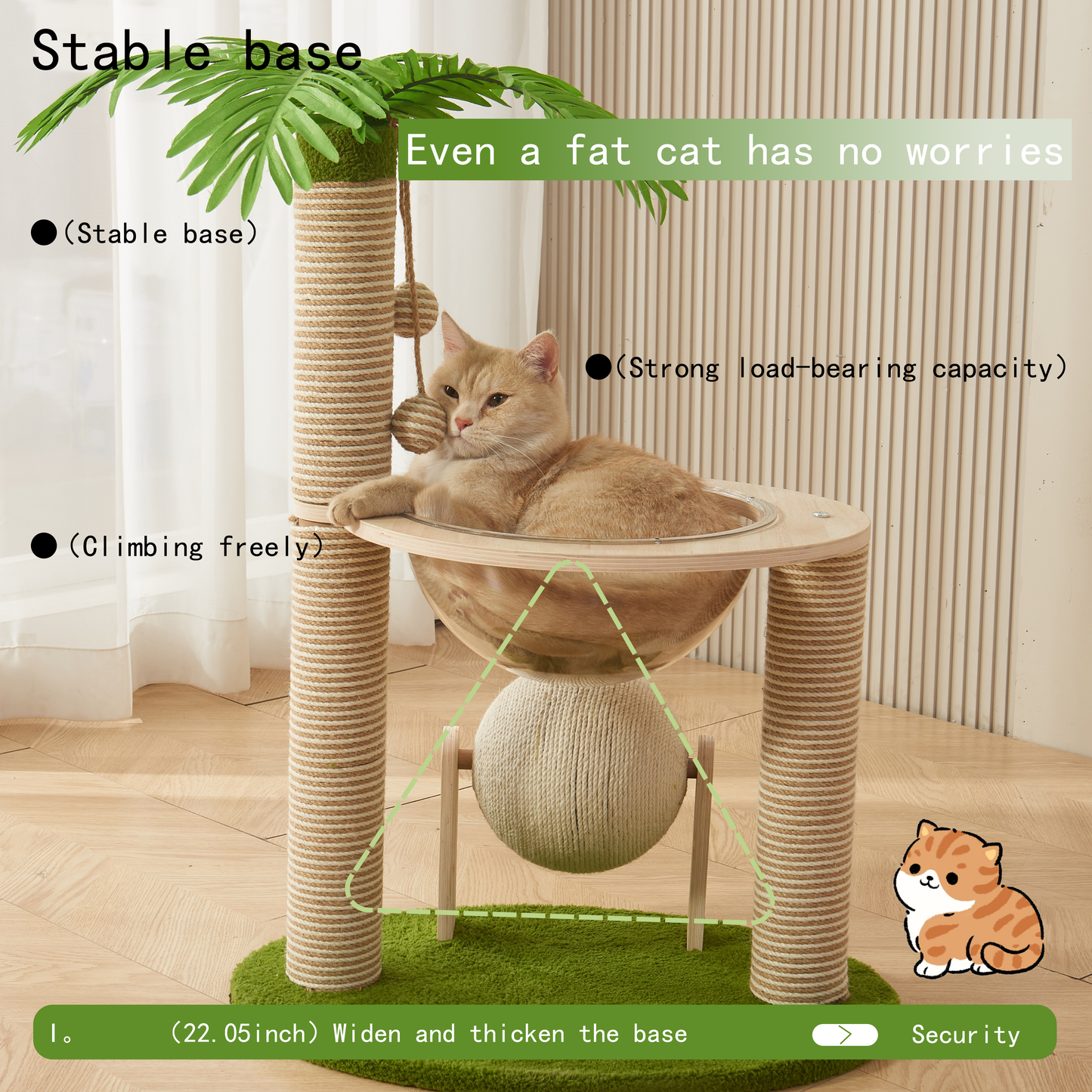 Modern Cat Tree Tower with Integrated Space Capsule, Wear-Resistant Scratching Posts, Cat Scratcher Ball and Coconut Tree, Indoor Cat Jungle Gym for Small Spaces