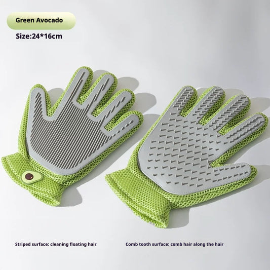2 in 1 Pet Grooming Gloves - Cat and Dog Glove Brush, High Efficiency Pet Hair Removal Massage Glove, Clean Hair on Both Sides, Double-sided Pet Hair Removal Gloves Removing Loose Fur, Preventing Scratching & Biting, Grooming, Cleaning & Beautifying