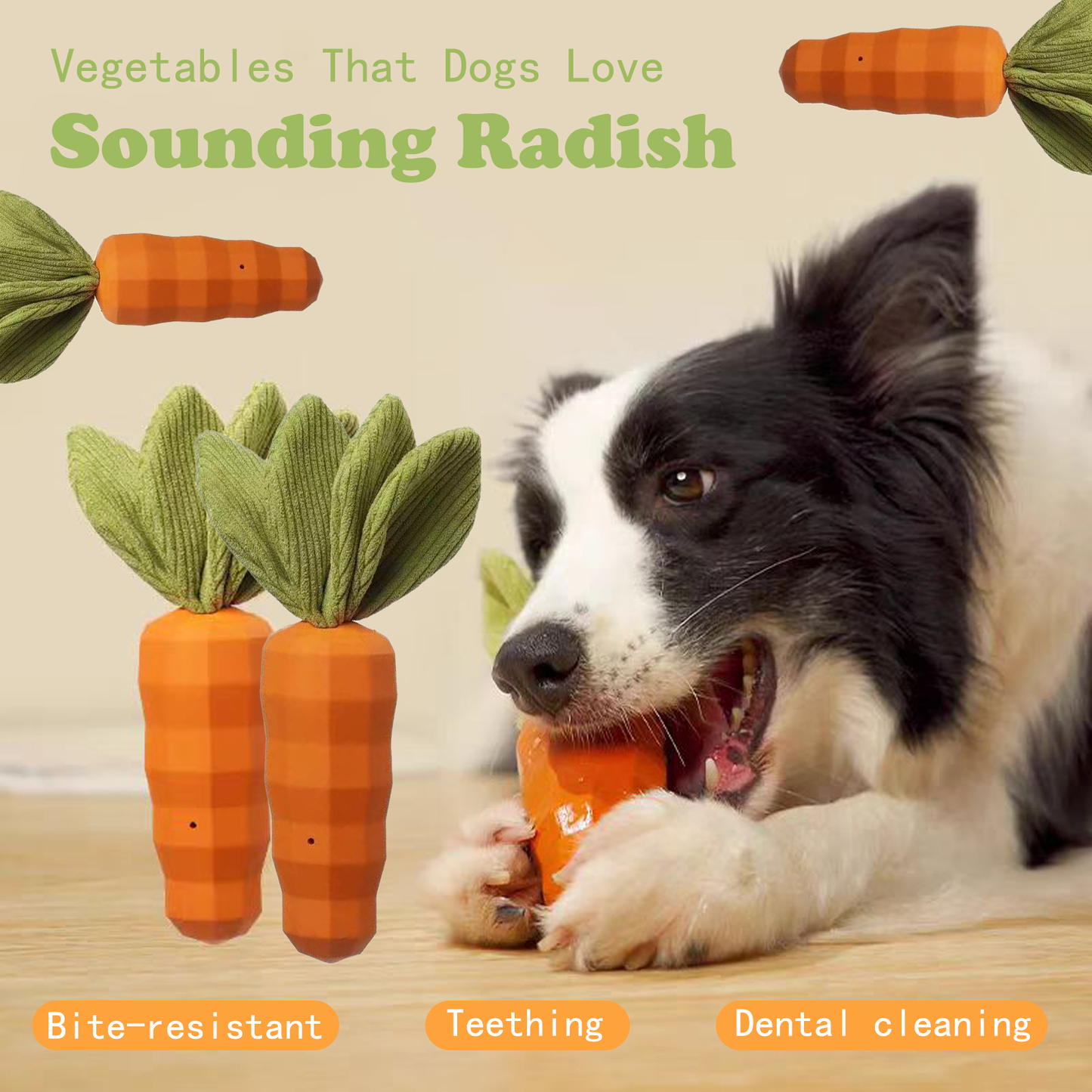 Dog Squeaky Chew Toys for Aggressive Chewers, Rubber Carrot Dog Toys for Training and Cleaning, Durable Interactive Tough Dog Toy for Puppy Medium Dogs