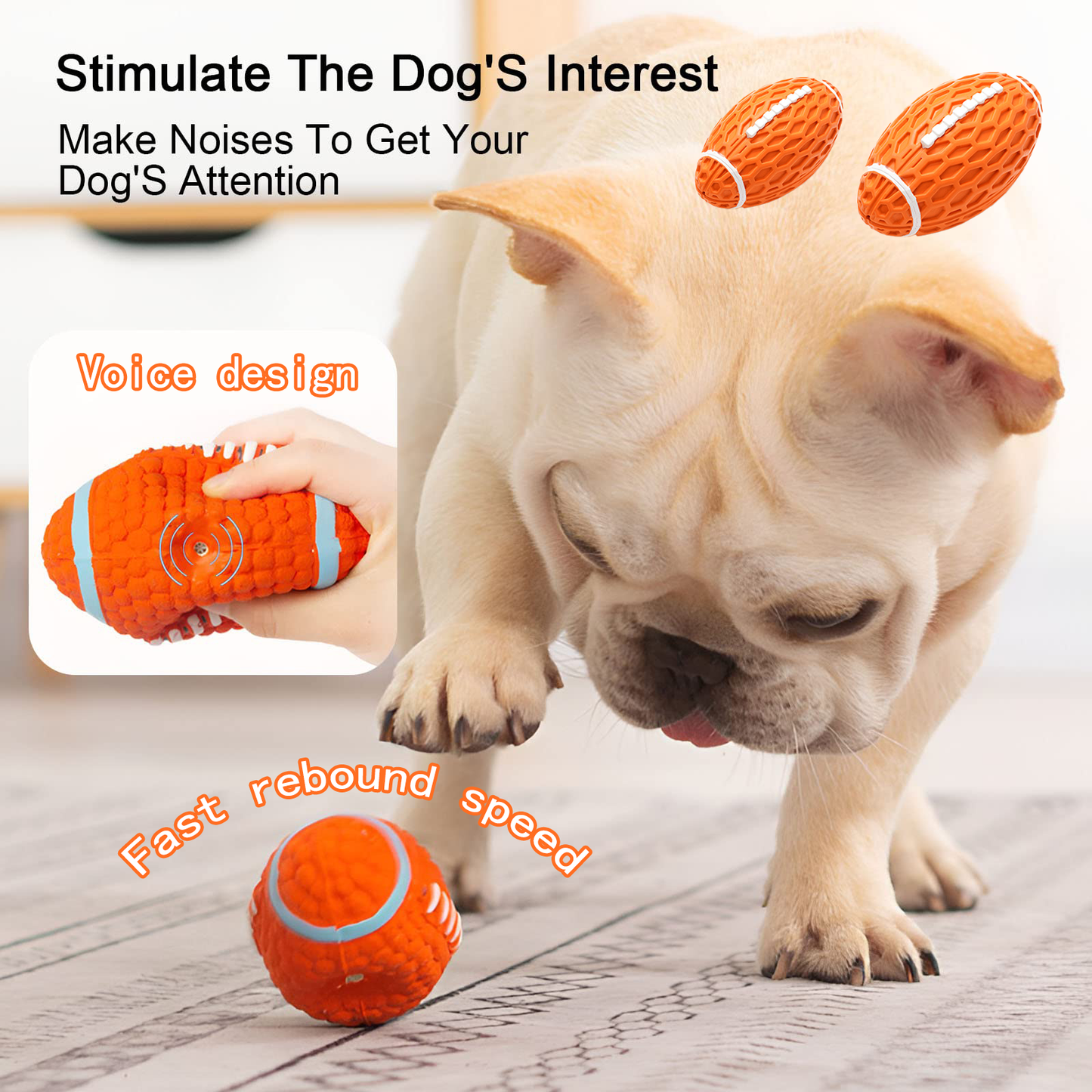 Squeaky Balls for Dogs, Rubber Football for Aggressive Chewers, Fetch Toys, Durable and Interactive Ball, Funny Squeaky Ball Heavy Duty (Orange, Large)