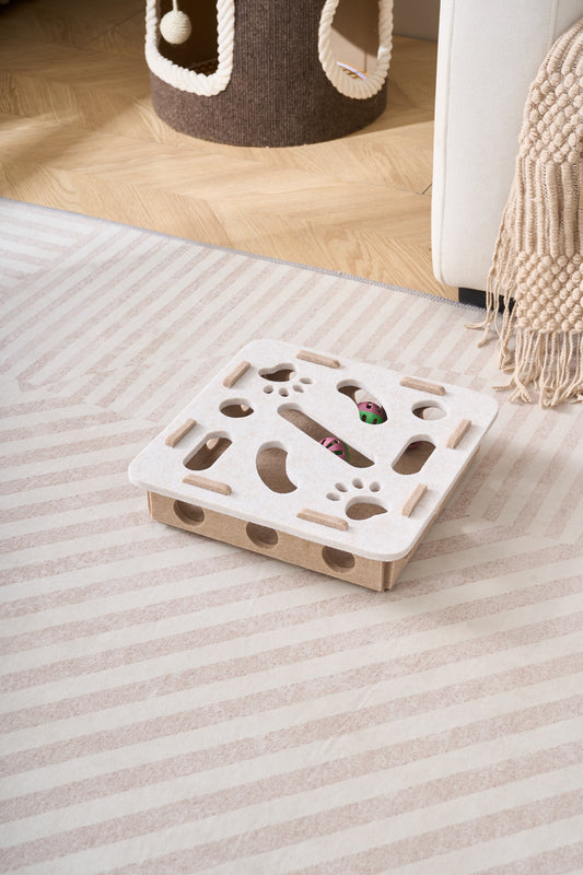 Cat Puzzle Toys Interactive Dancer Teasing Box with Squeaky Toys and Scratching Felt,Kitten Track Ball Toy for Indoor Cats Physical Exercise (Square,Puzzle Box with Cat Post)