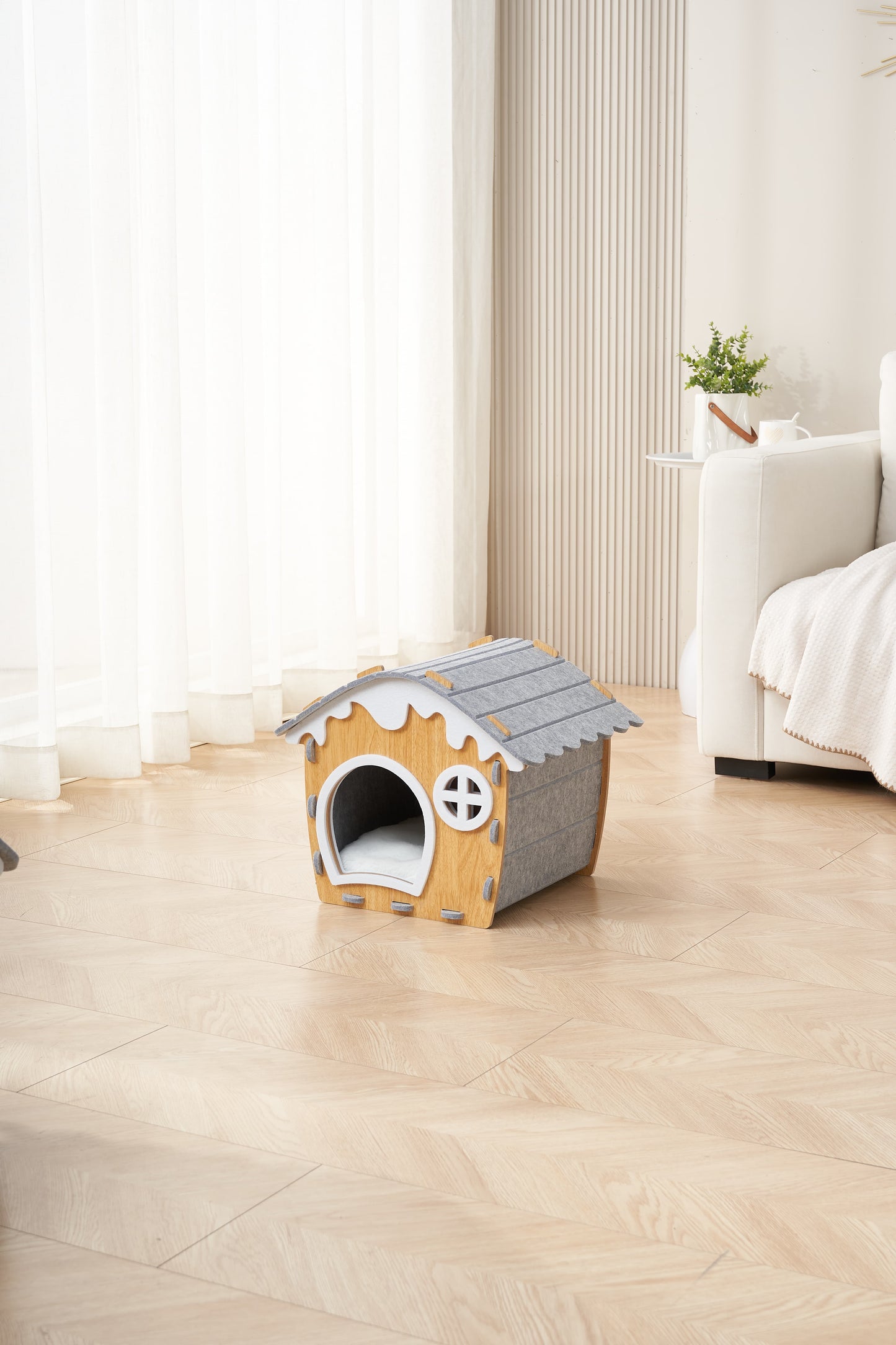 Semi-enclosed Cat Bed, Winter Warm Felt, Oversized Cat Scratch Board Bed, Scratch-resistant Creative Double-sided Snow house, Cat Sleeping Bed