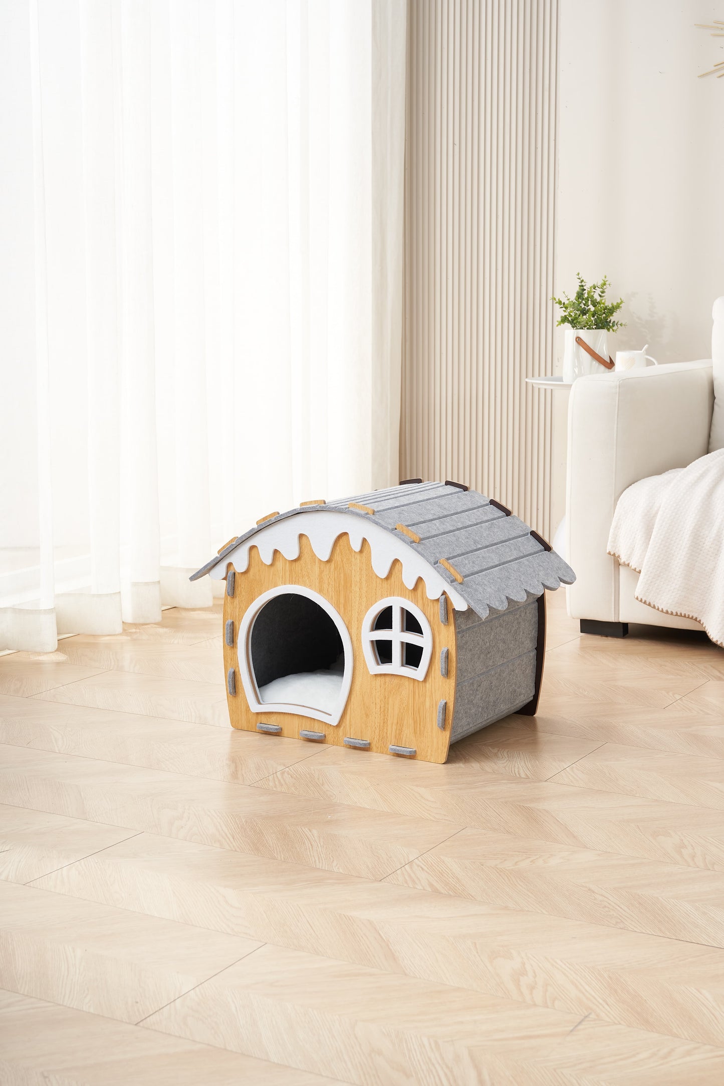 Semi-enclosed Cat Bed, Winter Warm Felt, Oversized Cat Scratch Board Bed, Scratch-resistant Creative Double-sided Snow house, Cat Sleeping Bed