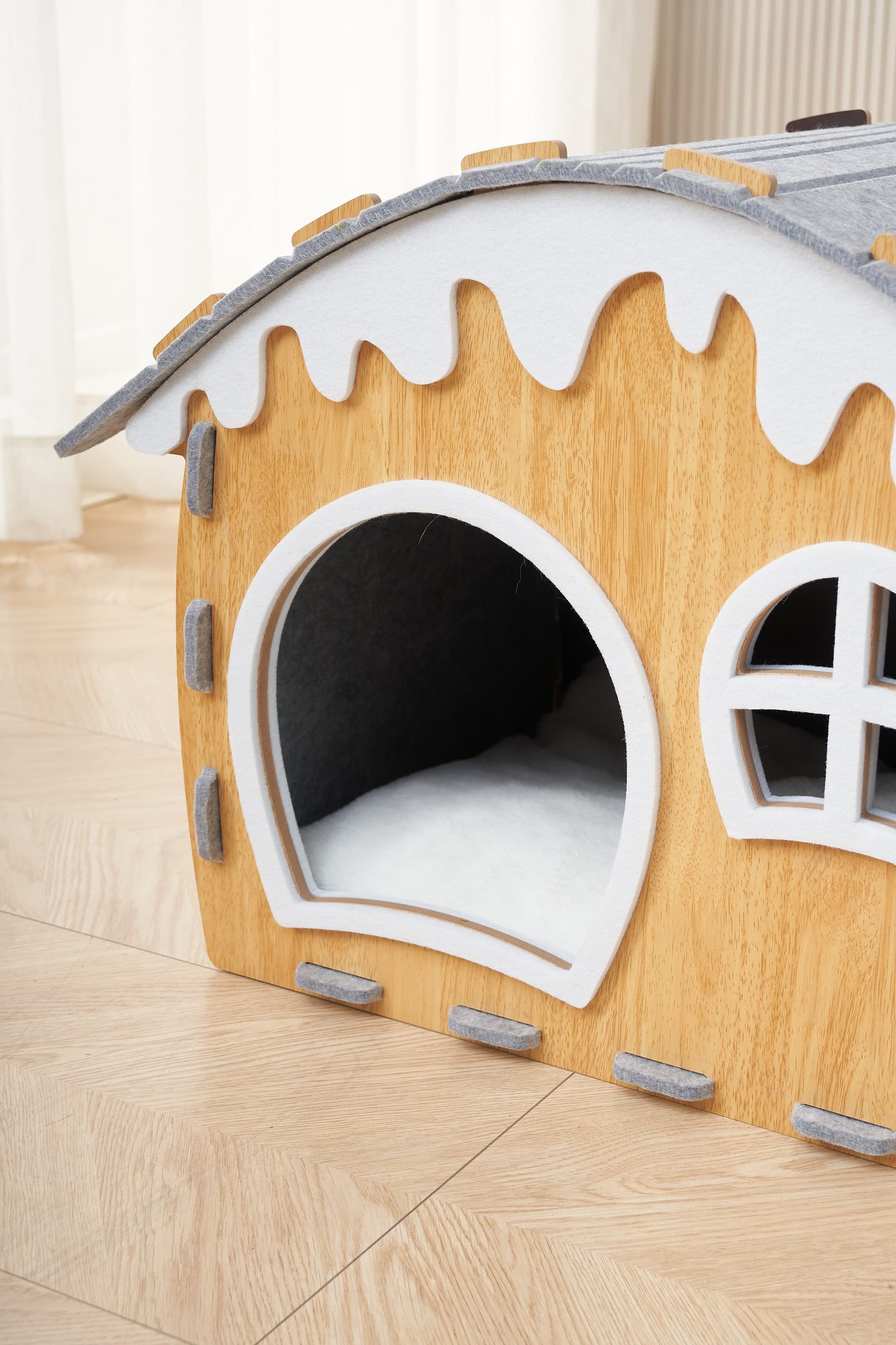 Semi-enclosed Cat Bed, Winter Warm Felt, Oversized Cat Scratch Board Bed, Scratch-resistant Creative Double-sided Snow house, Cat Sleeping Bed