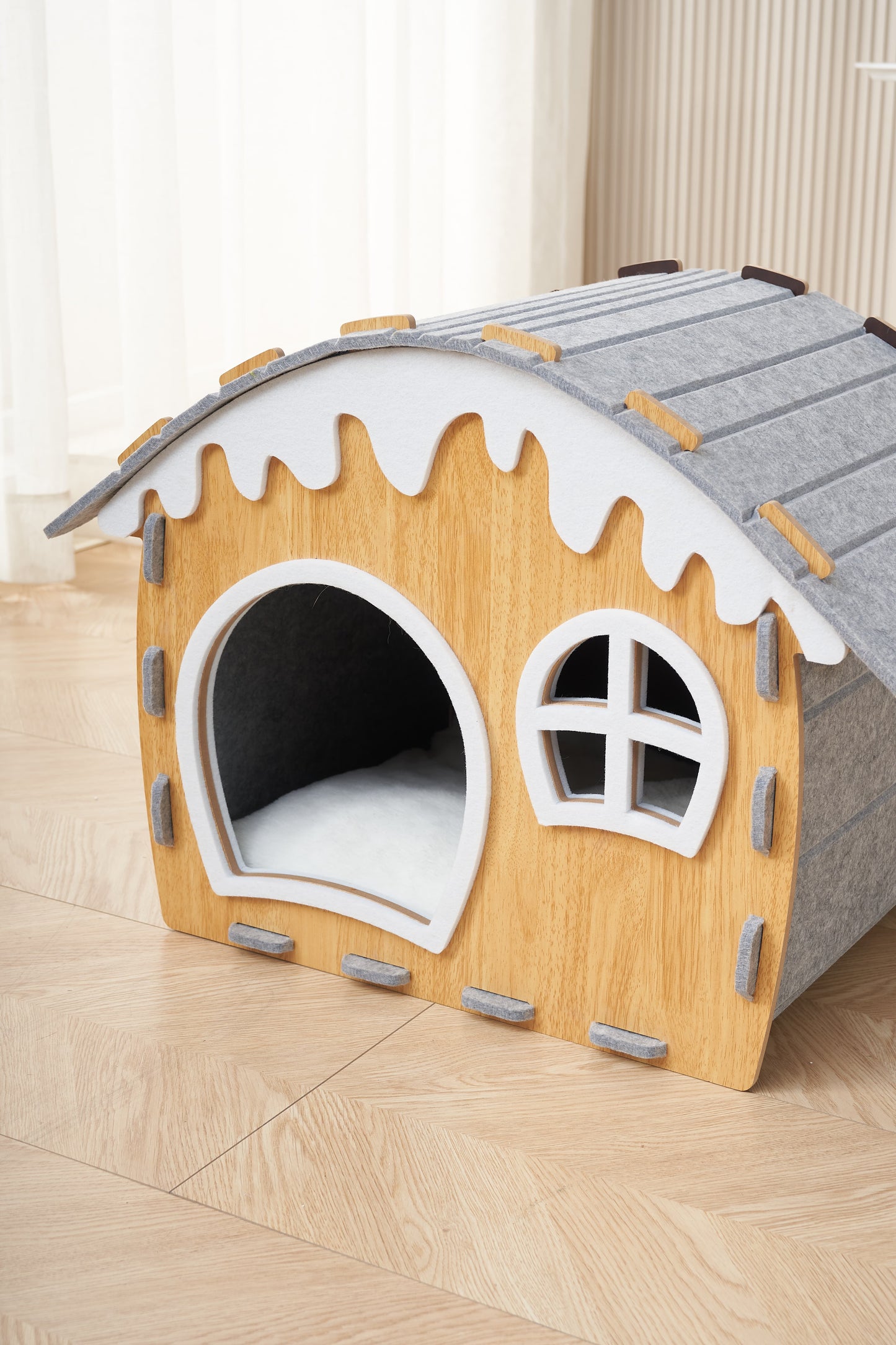Semi-enclosed Cat Bed, Winter Warm Felt, Oversized Cat Scratch Board Bed, Scratch-resistant Creative Double-sided Snow house, Cat Sleeping Bed