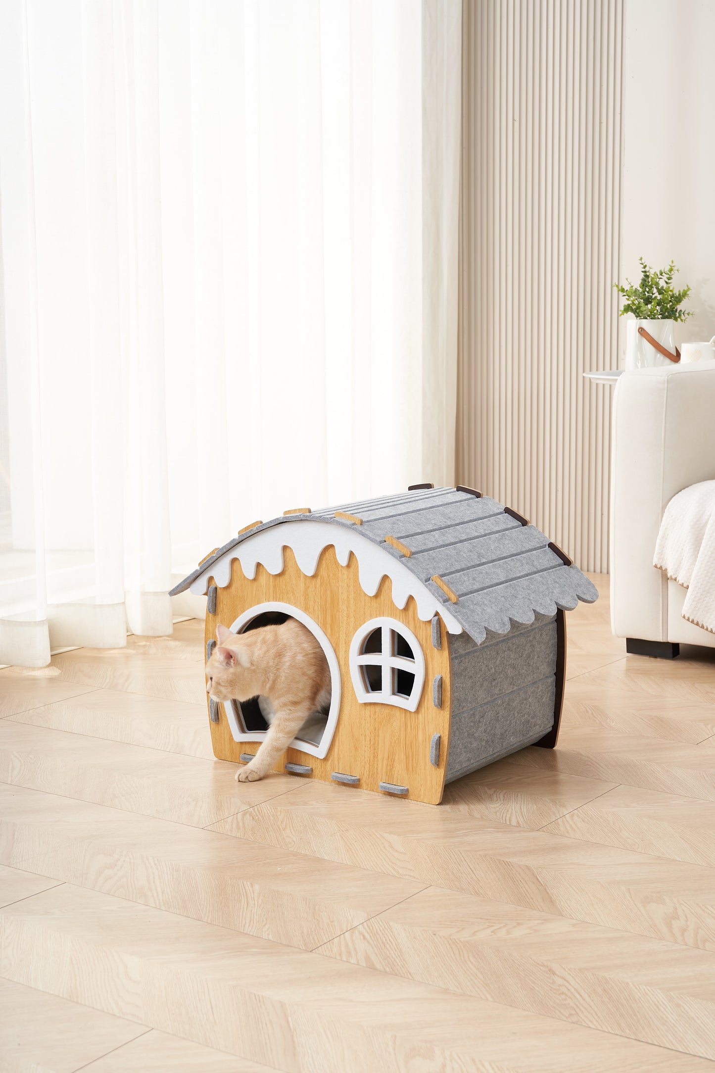 Semi-enclosed Cat Bed, Winter Warm Felt, Oversized Cat Scratch Board Bed, Scratch-resistant Creative Double-sided Snow house, Cat Sleeping Bed