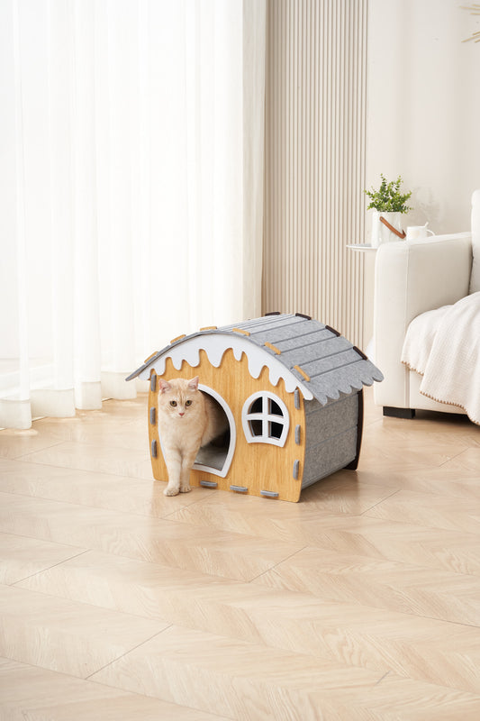 Semi-enclosed Cat Bed, Winter Warm Felt, Oversized Cat Scratch Board Bed, Scratch-resistant Creative Double-sided Snow house, Cat Sleeping Bed