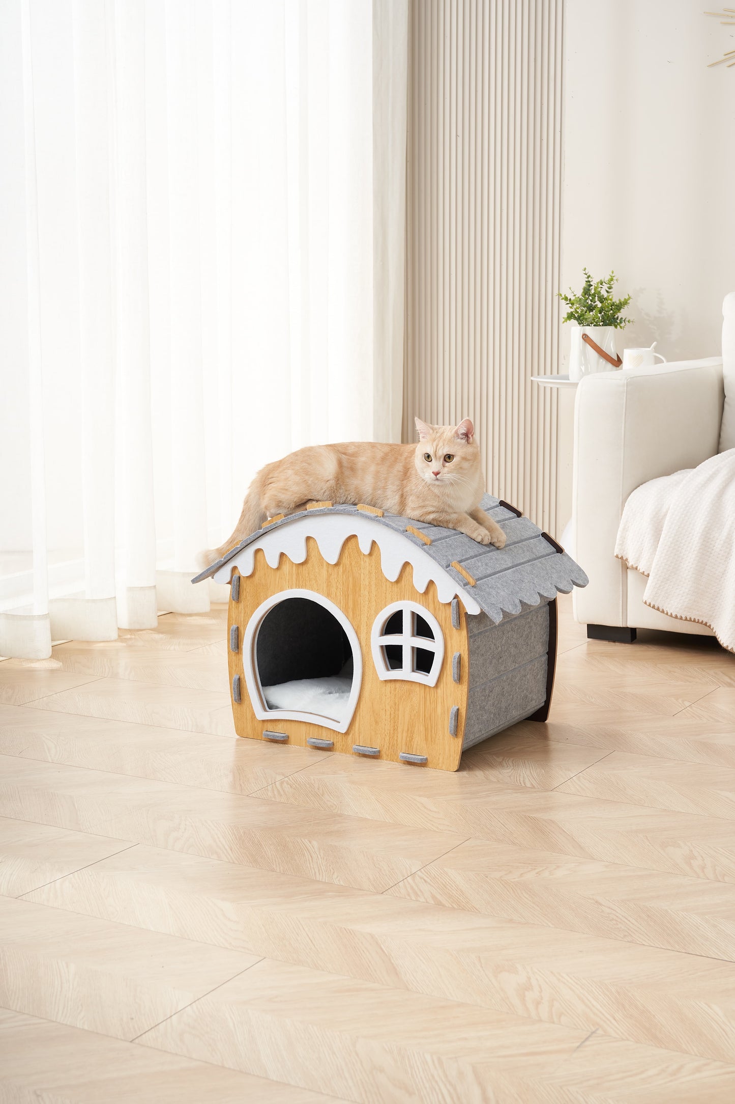 Semi-enclosed Cat Bed, Winter Warm Felt, Oversized Cat Scratch Board Bed, Scratch-resistant Creative Double-sided Snow house, Cat Sleeping Bed