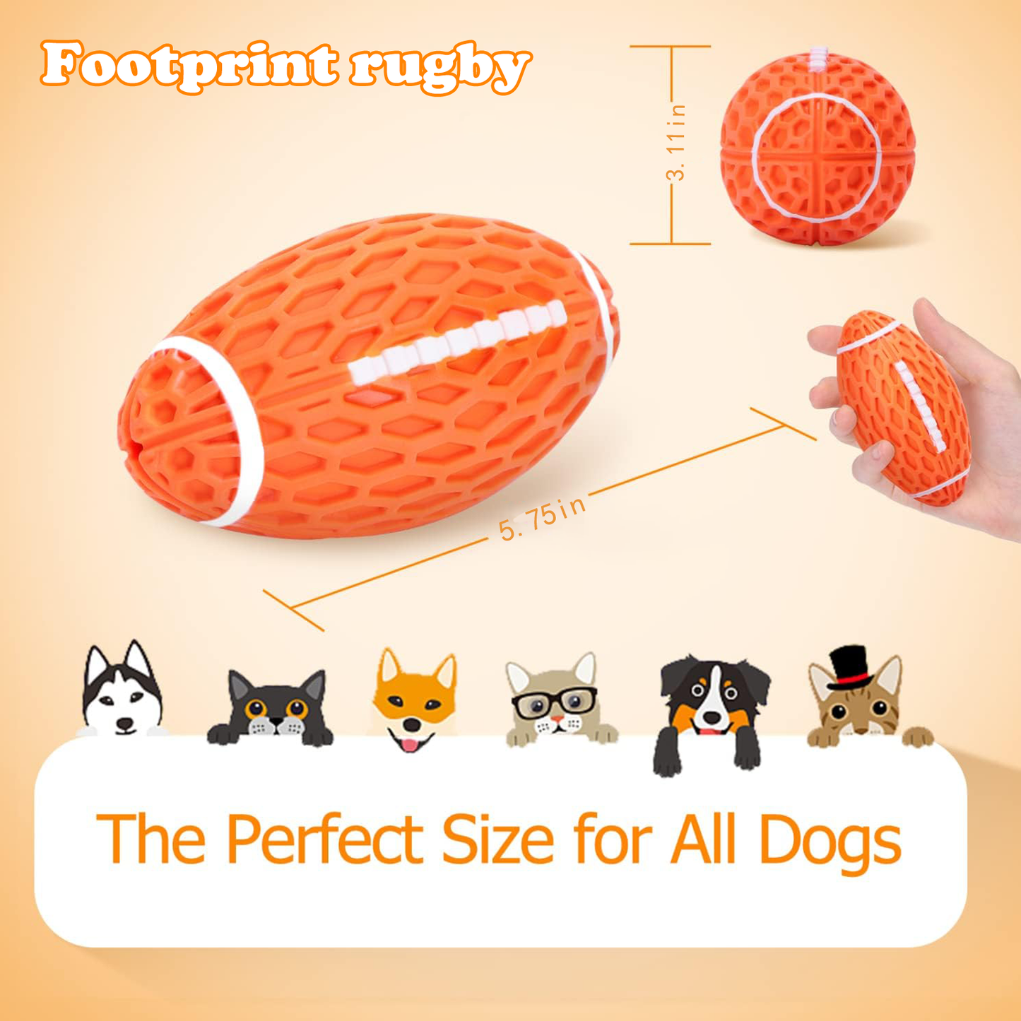 Squeaky Balls for Dogs, Rubber Football for Aggressive Chewers, Fetch Toys, Durable and Interactive Ball, Funny Squeaky Ball Heavy Duty (Orange, Large)