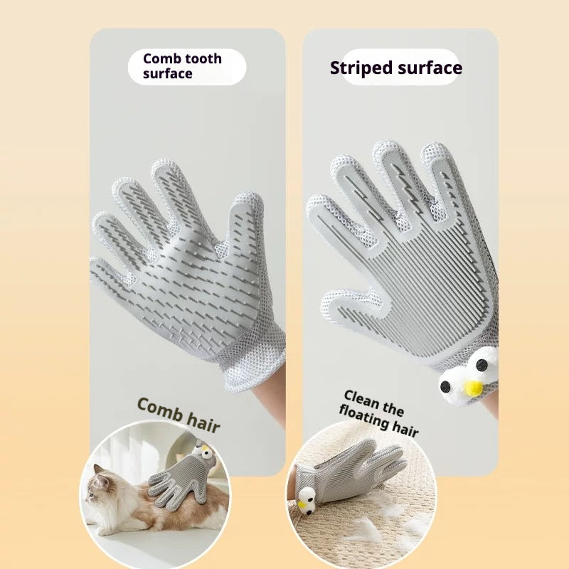 2 in 1 Pet Grooming Gloves - Cat and Dog Glove Brush, High Efficiency Pet Hair Removal Massage Glove, Clean Hair on Both Sides, Double-sided Pet Hair Removal Gloves Removing Loose Fur, Preventing Scratching & Biting, Grooming, Cleaning & Beautifying