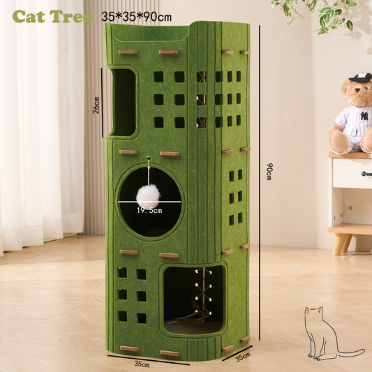 Square Multi-Purpose Cat Tree 2/3 Tier Movable Floor Standing Cat Tower with Felt Skeleton Design Wider Jumping Platform on Top Suitable for Cats of All Ages