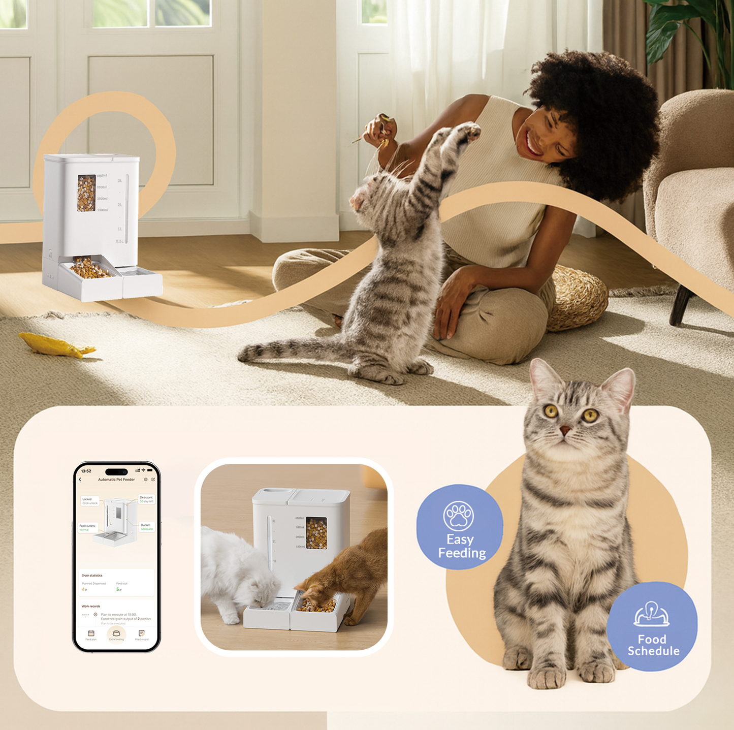 Waithem FW54 5G/2.4GHz WiFi Automatic Pet Feeder and Waterer 2-in-1 Set for Pets, 300 oz Large Capacity for 2 Weeks, Perfect for Working Parents