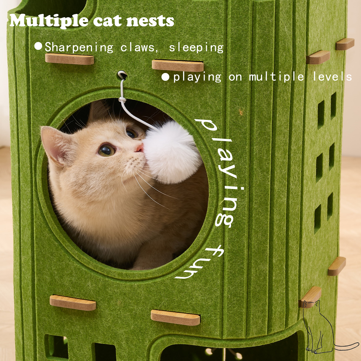 Square Multi-Purpose Cat Tree 2/3 Tier Movable Floor Standing Cat Tower with Felt Skeleton Design Wider Jumping Platform on Top Suitable for Cats of All Ages