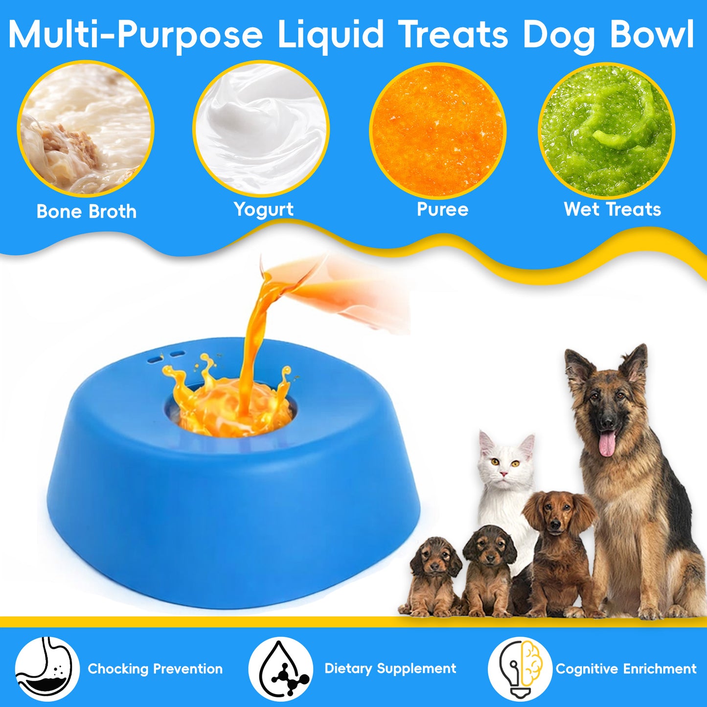 Waithem Dog Licking Ball for Liquid Treat, Wet Food Feeder, 3/4 Cup Yogurt Pup Lick Toy for Large Medium Small Breeds Dietary Supplement/Post-op Nutrition