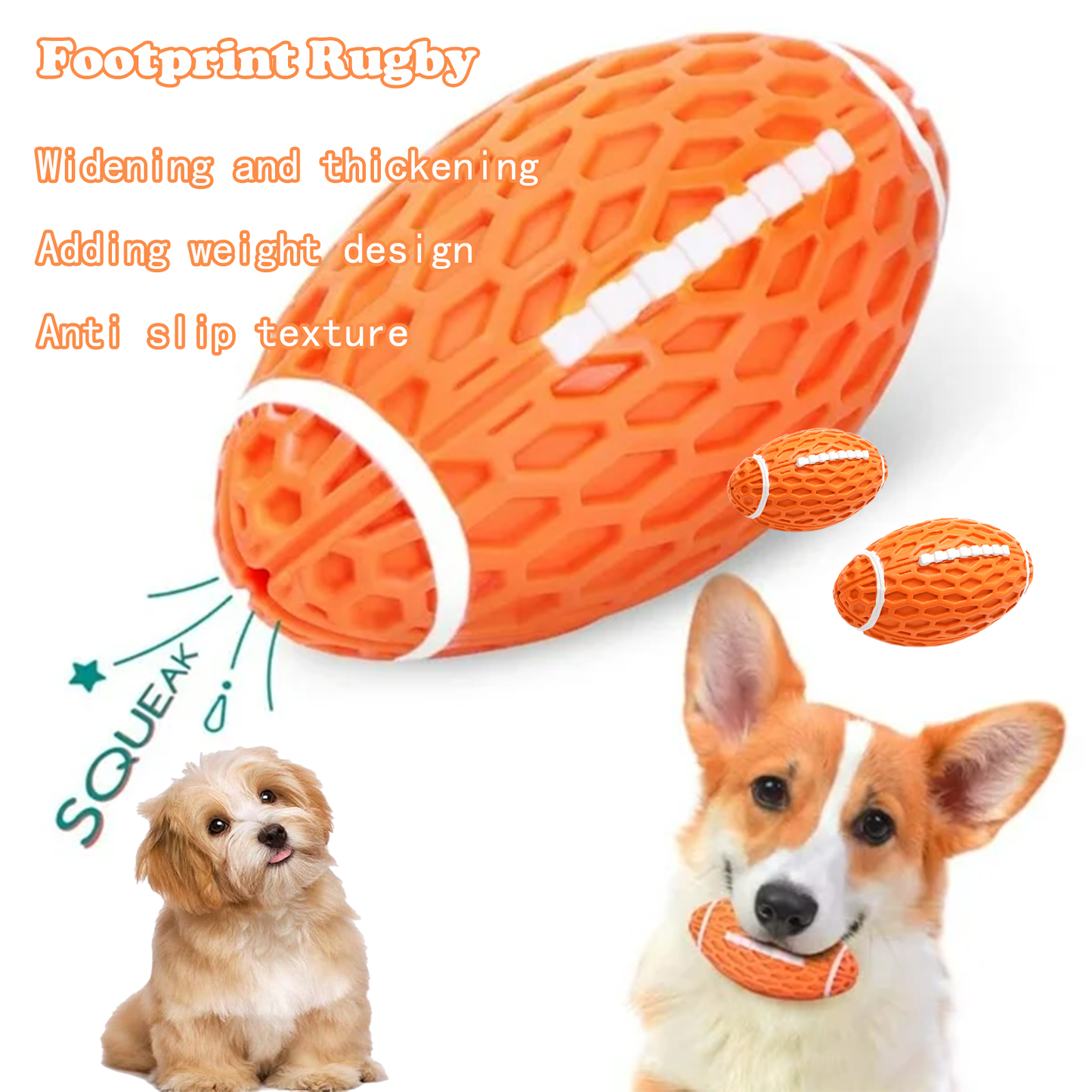 Squeaky Balls for Dogs, Rubber Football for Aggressive Chewers, Fetch Toys, Durable and Interactive Ball, Funny Squeaky Ball Heavy Duty (Orange, Large)