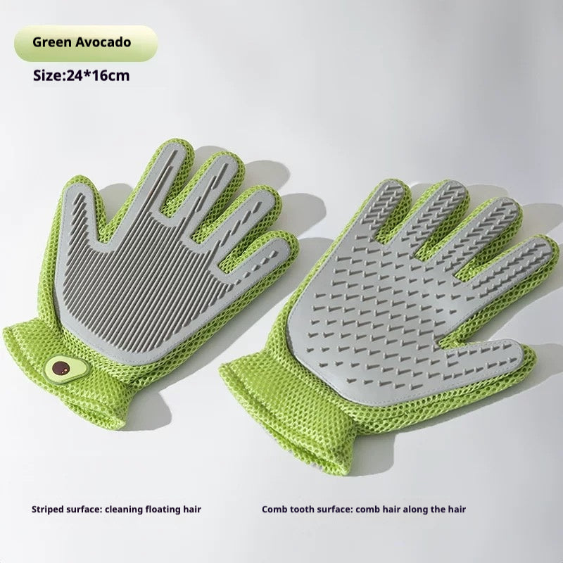 2 in 1 Pet Grooming Gloves - Cat and Dog Glove Brush, High Efficiency Pet Hair Removal Massage Glove, Clean Hair on Both Sides, Double-sided Pet Hair Removal Gloves Removing Loose Fur, Preventing Scratching & Biting, Grooming, Cleaning & Beautifying