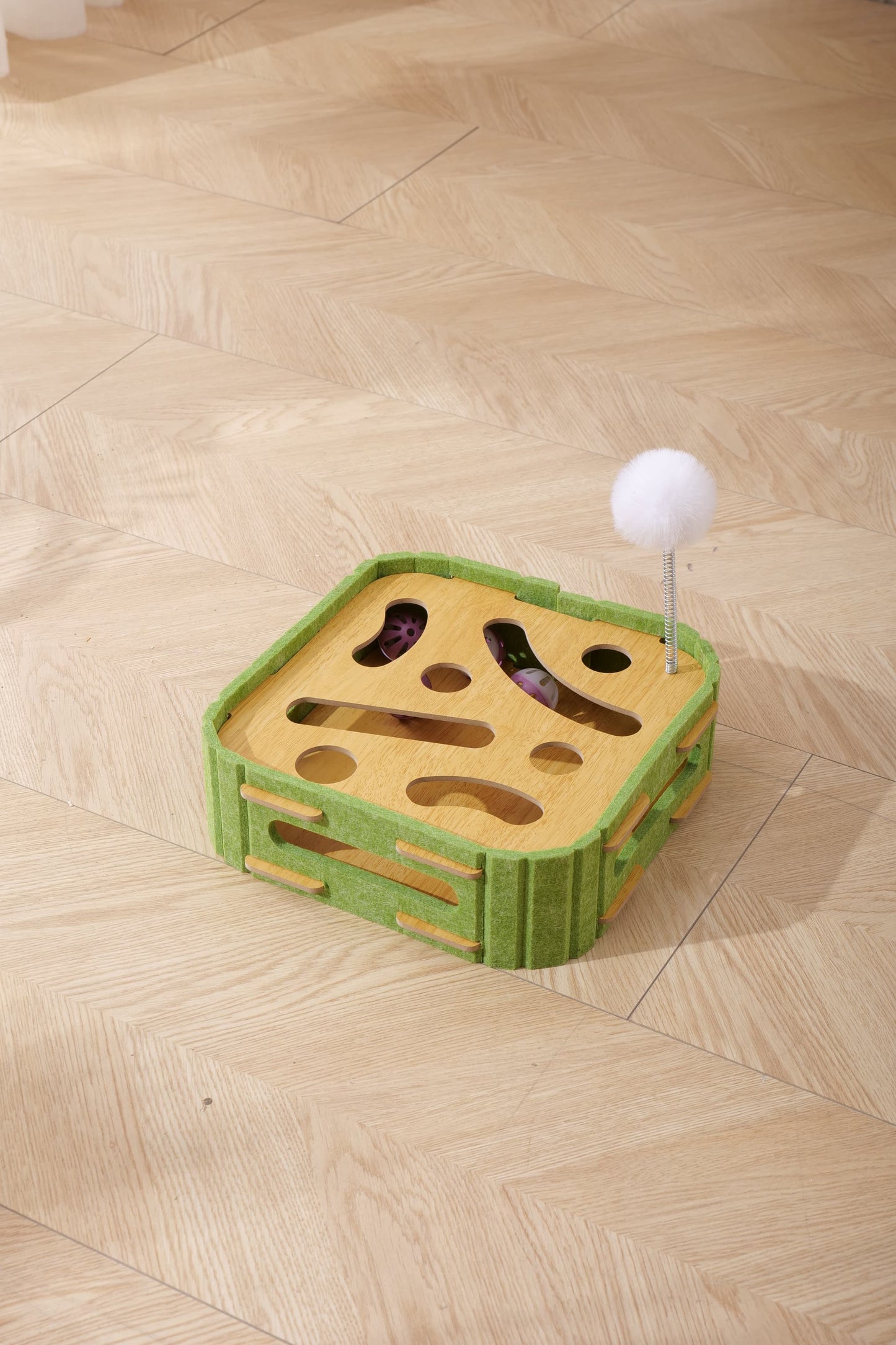 Cat Puzzle Toys Interactive Dancer Teasing Box with Squeaky Toys and Scratching Felt,Kitten Track Ball Toy for Indoor Cats Physical Exercise (Square,Puzzle Box with Cat Post)