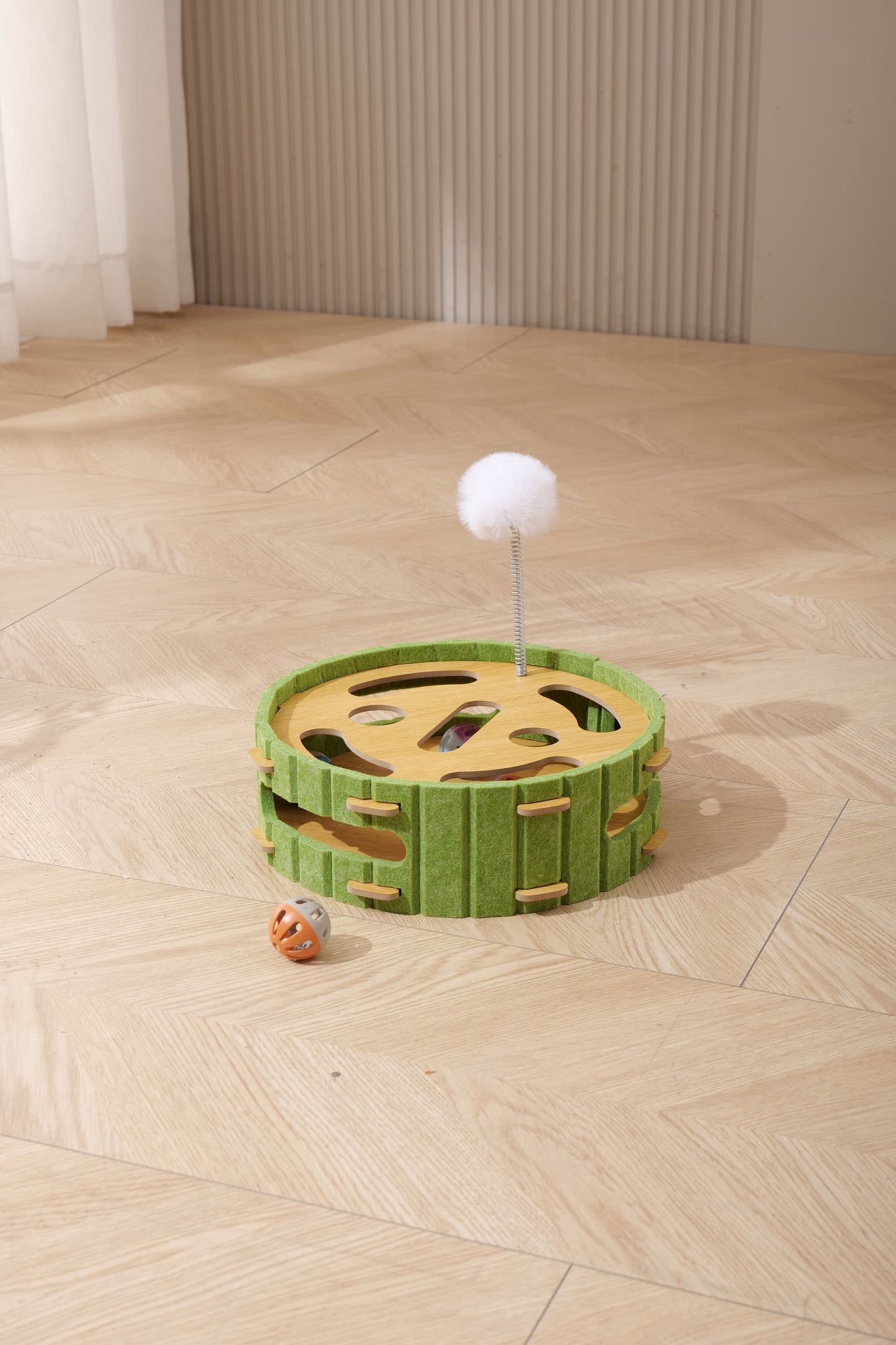 Cat Puzzle Toys Interactive Dancer Teasing Box with Squeaky Toys and Scratching Felt,Kitten Track Ball Toy for Indoor Cats Physical Exercise (Square,Puzzle Box with Cat Post)