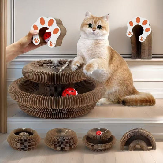 Magic Organ Cat Scratch Board Toy,Foldable Cat Toy with A Bell Ball for Cats Grinding Claws and Play