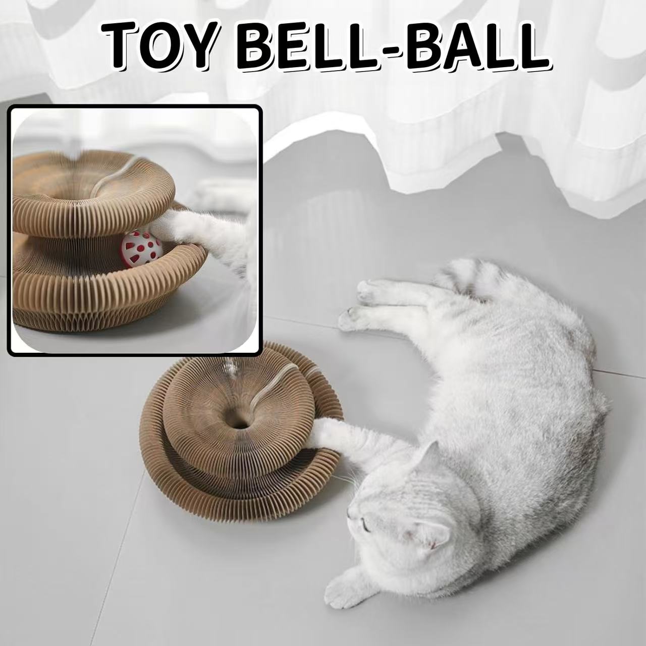 Magic Organ Cat Scratch Board Toy,Foldable Cat Toy with A Bell Ball for Cats Grinding Claws and Play