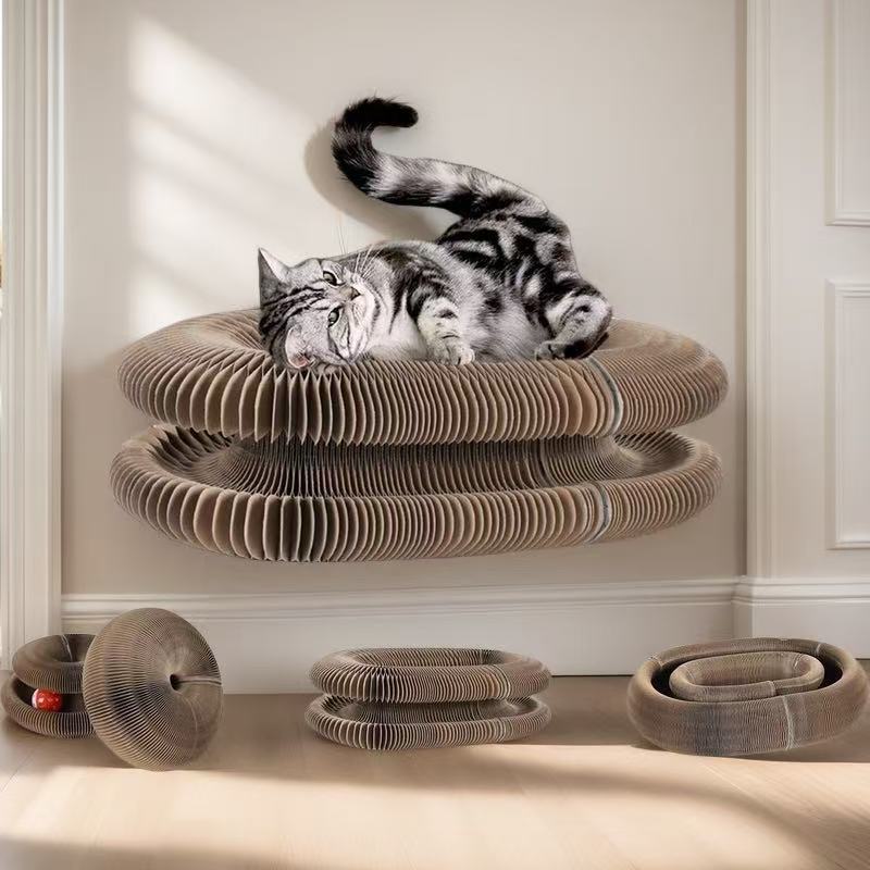 Magic Organ Cat Scratch Board Toy,Foldable Cat Toy with A Bell Ball for Cats Grinding Claws and Play