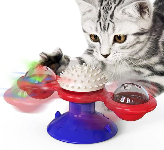 Interactive Windmill Cat Toys with Catnip : Cat Toys for Indoor Cats Funny Kitten Toys with LED Light Ball Suction Cup‖Cat Nip Toy for Cat chew Exercise (Multi-Colored)
