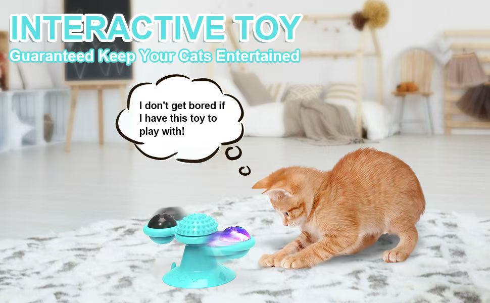 Interactive Windmill Cat Toys with Catnip : Cat Toys for Indoor Cats Funny Kitten Toys with LED Light Ball Suction Cup‖Cat Nip Toy for Cat chew Exercise (Multi-Colored)