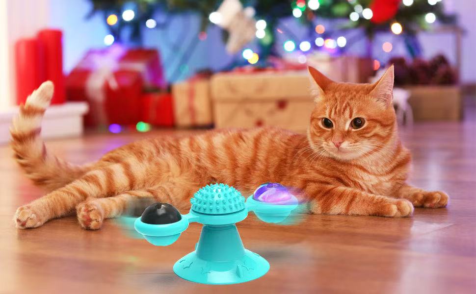 Interactive Windmill Cat Toys with Catnip : Cat Toys for Indoor Cats Funny Kitten Toys with LED Light Ball Suction Cup‖Cat Nip Toy for Cat chew Exercise (Multi-Colored)